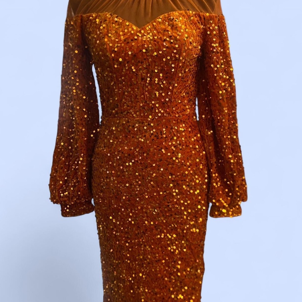 Elegant Sequin Orange Dress